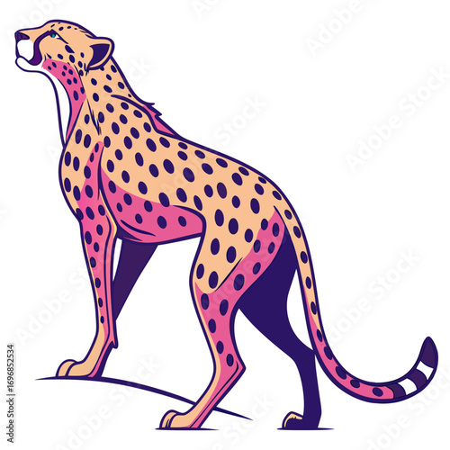 Stylized cheetah with pink and purple hues