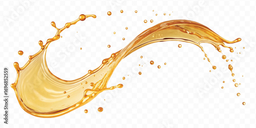 realistic smooth liquid honey splash in curve style isolated on transparent background