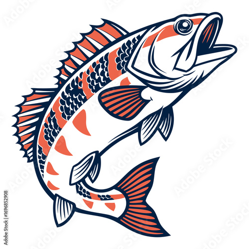 Jumping bass fish illustration