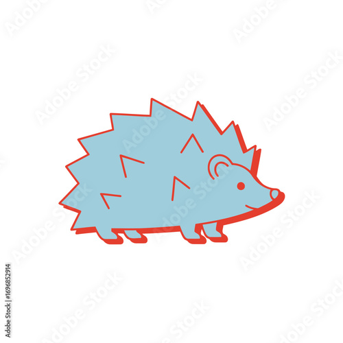 Cute Blue Hedgehog Illustration with Red Outline
