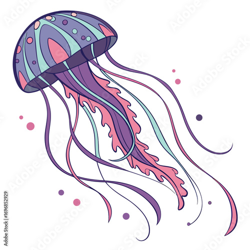 Colorful illustration of a jellyfish with long tentacles