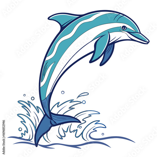 Blue dolphin jumping out of the water