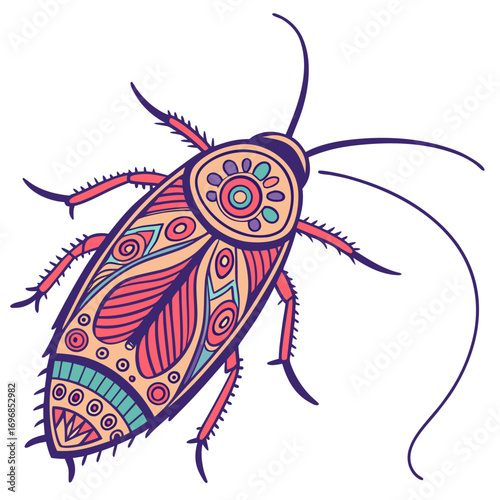 Decorative cockroach with tribal patterns