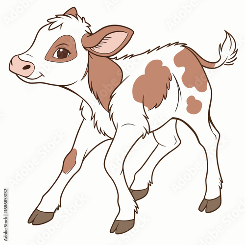 Cute cartoon calf with brown spots
