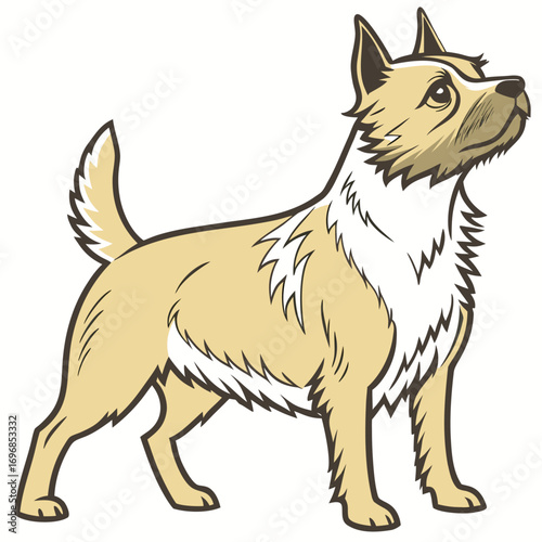 Illustration of a tan dog standing and looking up