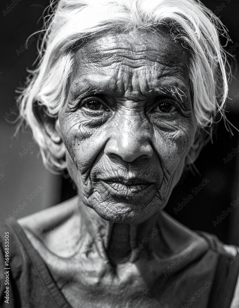 Fototapeta premium Old woman face in black and white