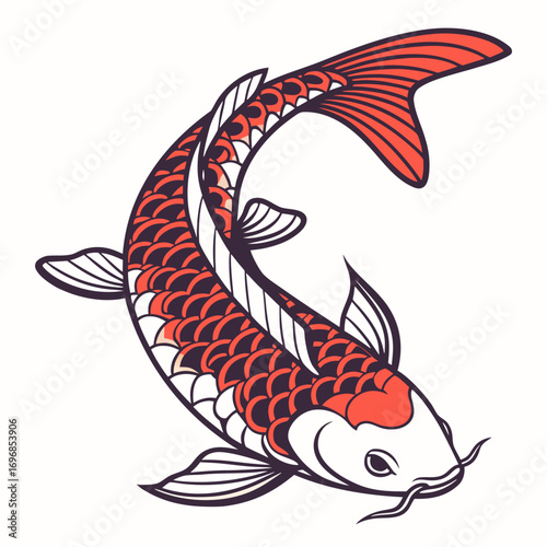 Vibrant illustration of a red koi fish with black markings