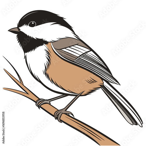 Blackcapped chickadee perched on a thin branch