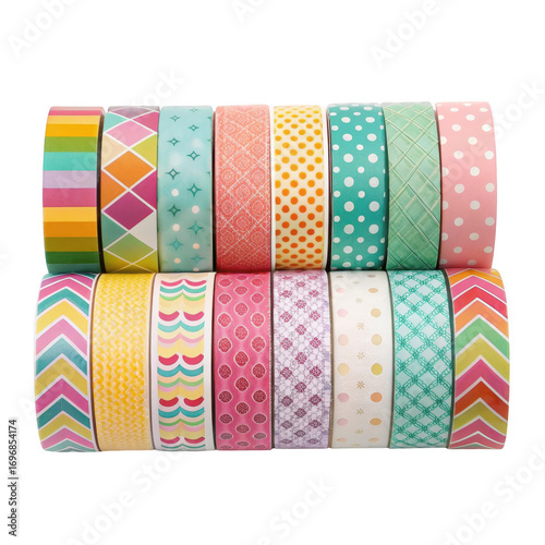 Colorful washi tape rolls isolated on transparent background
