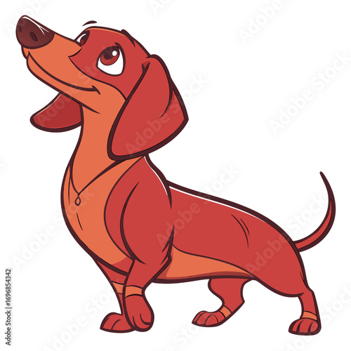 Cartoon illustration of a cute dachshund dog with a necklace