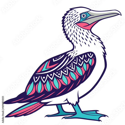 Decorative bluefooted booby bird with tribal pattern
