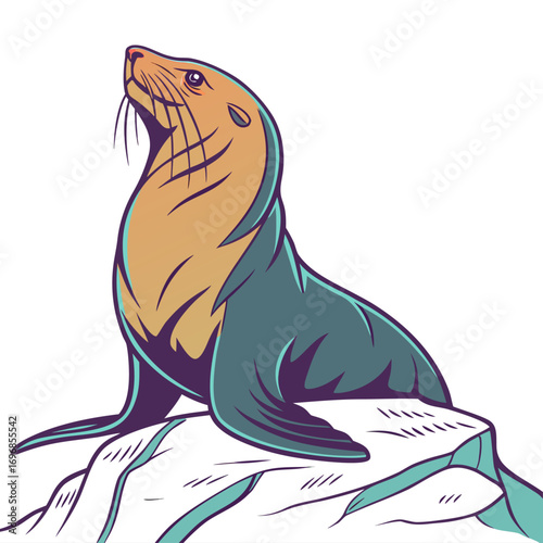 Illustration of a seal sitting on an iceberg