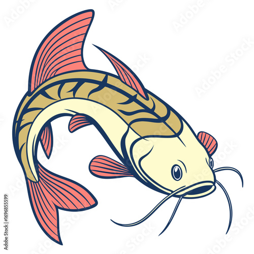 Stylized illustration of a catfish with pink fins