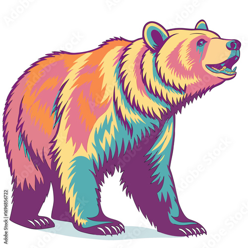 Stylized grizzly bear with vibrant, psychedelic colors