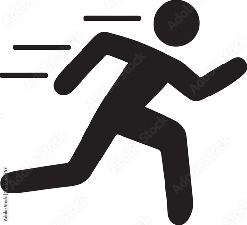 Dynamic running stick figure silhouette in motion