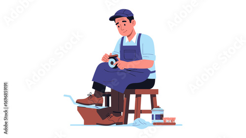 Shoemaker's Craft: A skilled artisan meticulously works on footwear, using his tools and experience, showcasing the dedication and precision required in the craft of shoemaking.