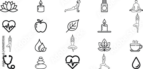 Yoga wellness and health icons collection meditation