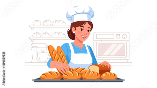 Artisan Baker: A skilled baker presents an array of freshly baked bread with meticulous preparation and attention to detail, showcasing the culmination of culinary skill in a captivating scene.