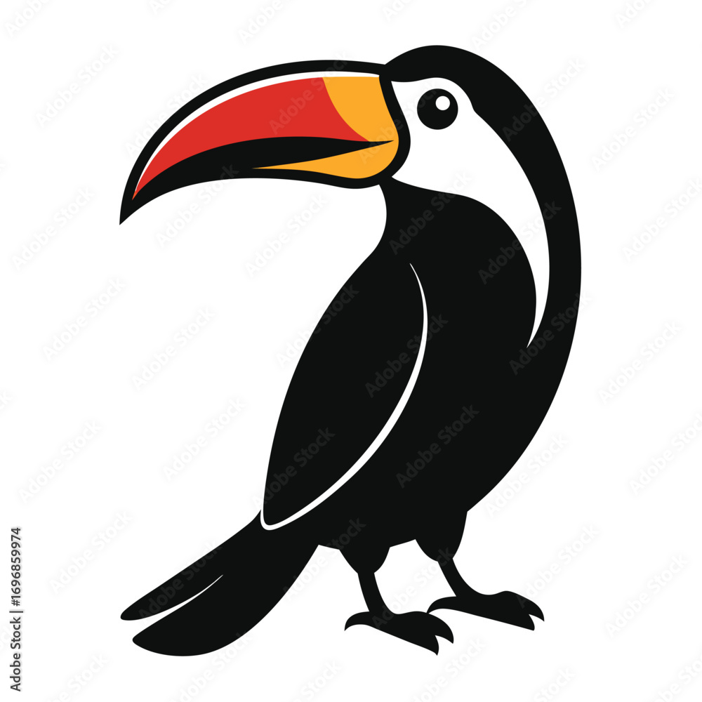 Naklejka premium Simple Toucan Bird With White Chest And Black Body On White Background animal wildlife