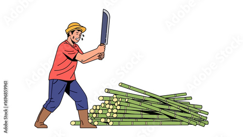 Sugarcane Worker: A dedicated sugarcane worker, poised with a machete, embodies the essence of agricultural labor and rural simplicity. 