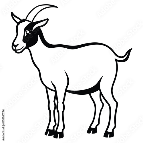 Stylized Black And White Goat Standing Profile View On White Background animal livestock