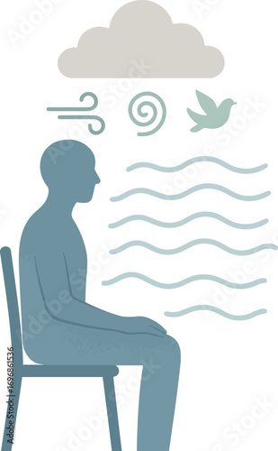 Calm AI Assistant Encouraging Mindful Breathing, Minimal Flat Vector for Meditation Apps and Wellness Content