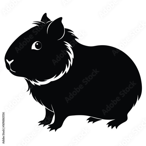 Stylized Black Silhouette of a Guinea Pig with Detailed Fur on White rodent animal