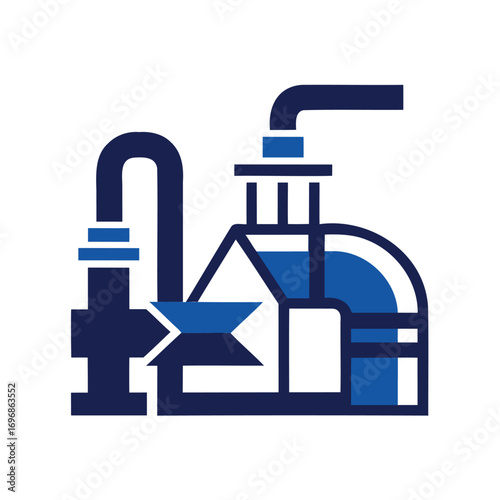 Industrial brewery equipment icon with pipes and tank