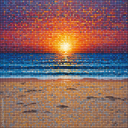 Vibrant Digital Mosaic of a Beach Sunset