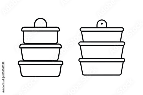 set of Three tier food storage container with lid vector illustration