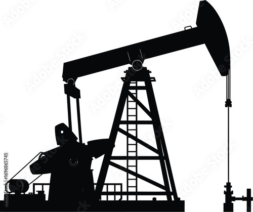 Silhouette of an oil pump jack in operation, symbolizing energy extraction and industry.
