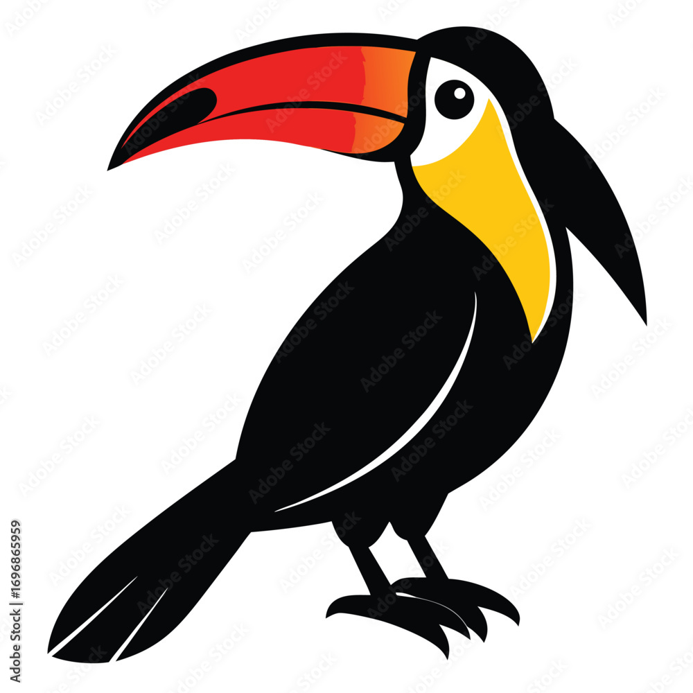 Fototapeta premium Stylized Toucan Bird with Red and Yellow Beak on White Background animal wildlife