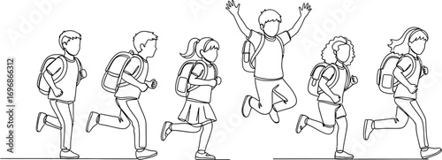 Back to school kids running line art vector illustration design