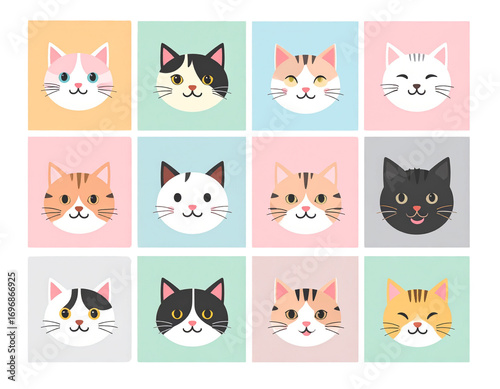  Abstract Square Cat Faces with Playful Emotions