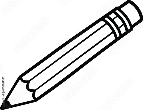 Simple black and white drawing of a sharpened pencil with an eraser