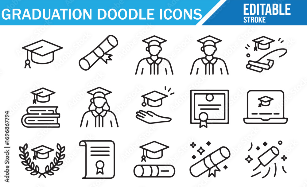 Fototapeta premium Editable stroke education and achievement icon collection