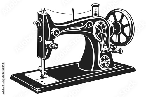 Vintage sewing machine illustration isolated on white background