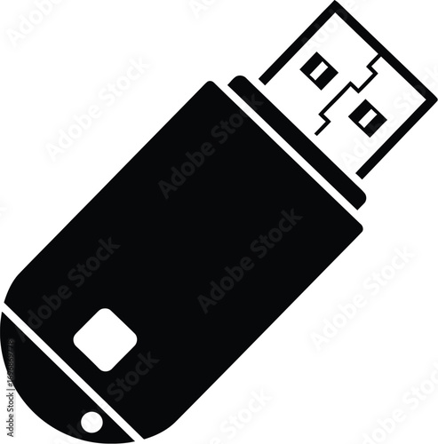 Simple black silhouette of a USB flash drive with connector exposed
