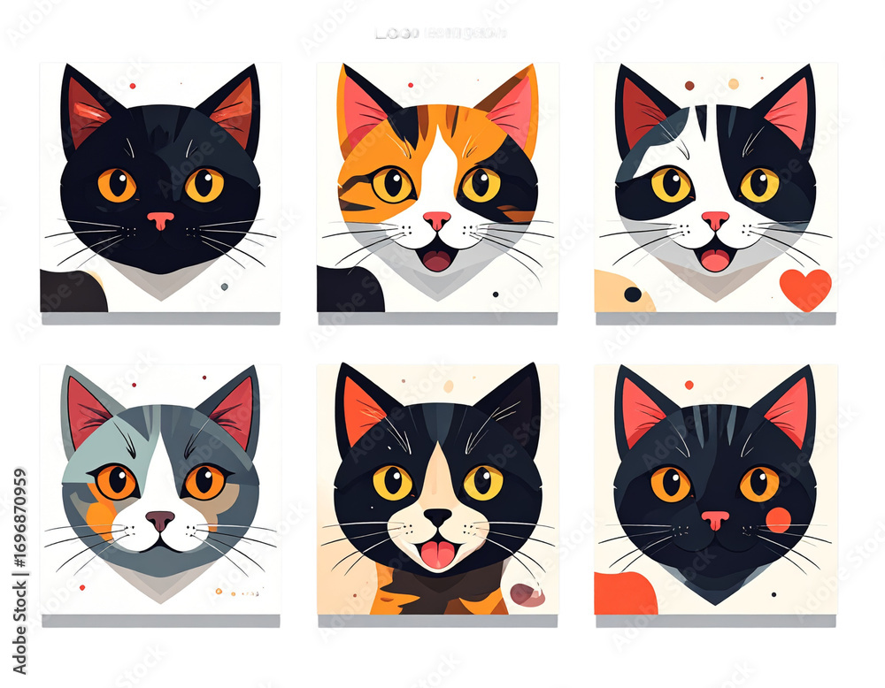 Obraz premium Modern Abstract Cat Face Icons with Emotional Expressions