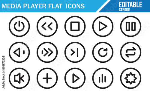 Stroke style editable vector icons for media player interface
