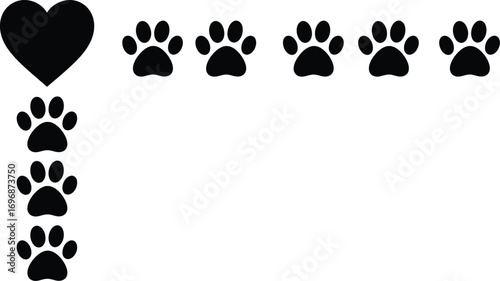 Black heart with paw prints symbolizing love and care for pets