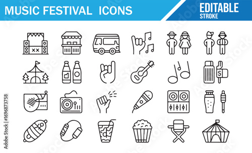 Minimal outline icons collection for live music and party events