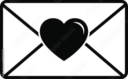 Black silhouette of an envelope with a heart symbol, representing love and communication.