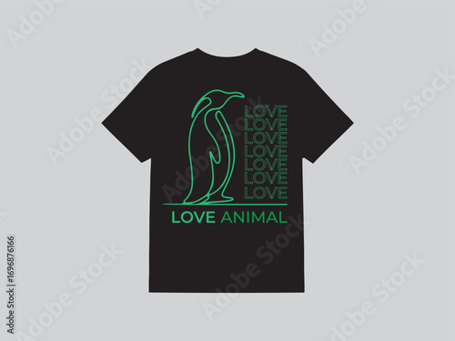 Black T-Shirt Featuring a Penguin and 