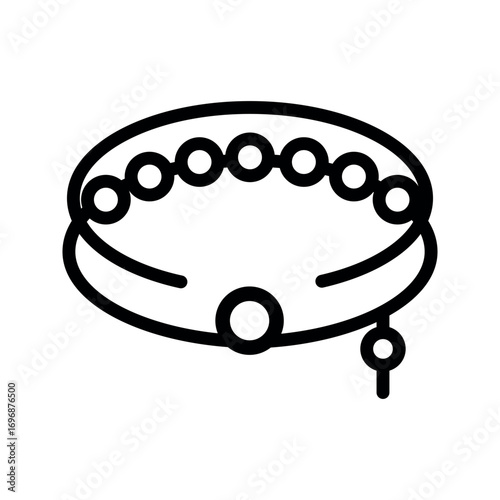 Black outline of a rosary necklace prayer beads religious