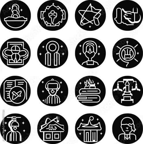 Black and white vector icons set with business and zodiac symbols for web design and computer illustration