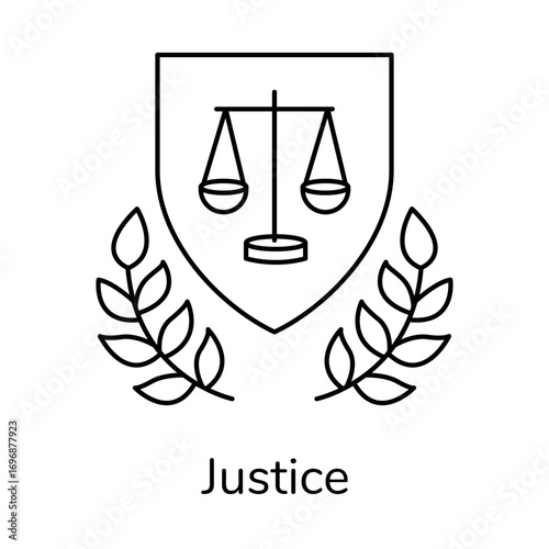 Justice Icon | Lawyer, Crime, Order, Authority, Scale Illustration with editable stroke.