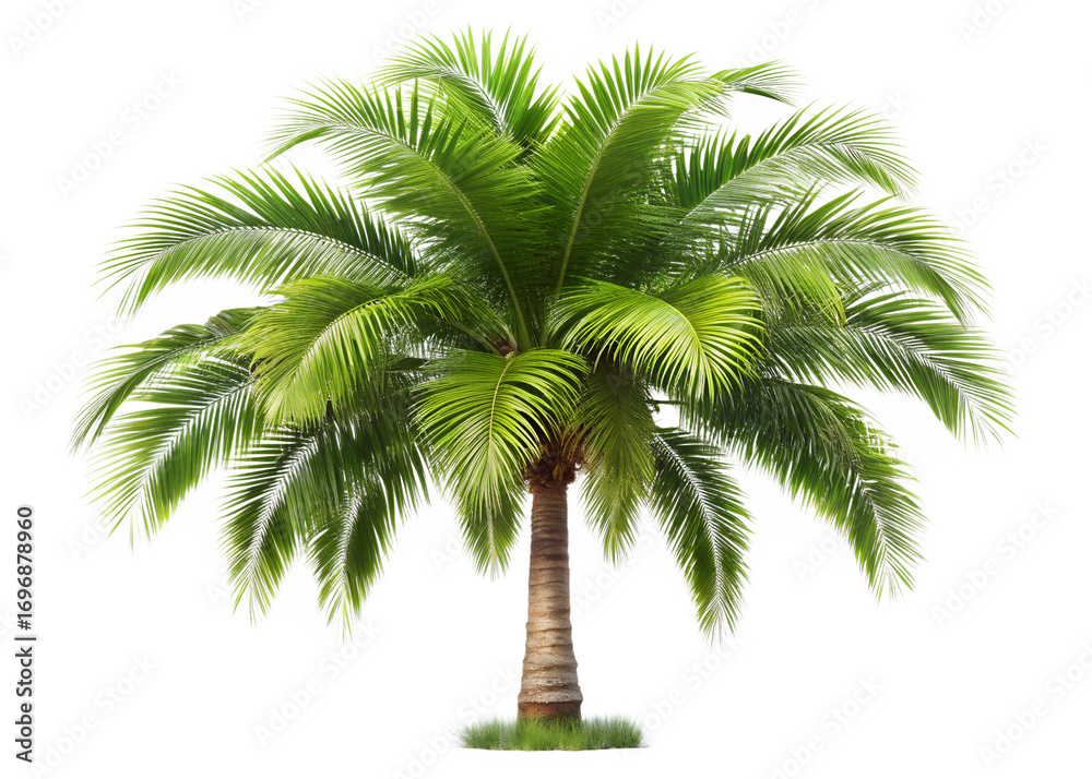 Fototapeta premium A mature palm tree with lush green foliage, isolated on transparent background