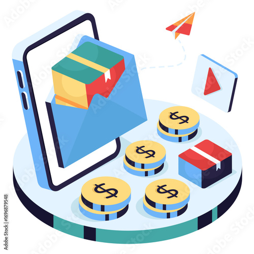 An isometric design icon of logistic mail