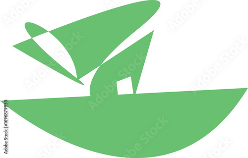 Modern Green Sailboat Logo – Minimalist Nautical Design